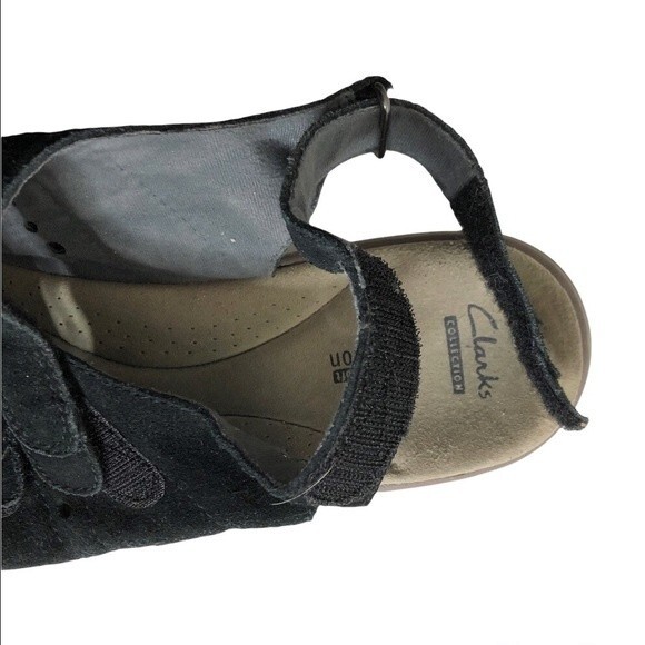 CLARKS COLLECTION Black Suede Soft Cushion 3-Strap Adjustable Sandal Size 12 N - Picture 5 of 9